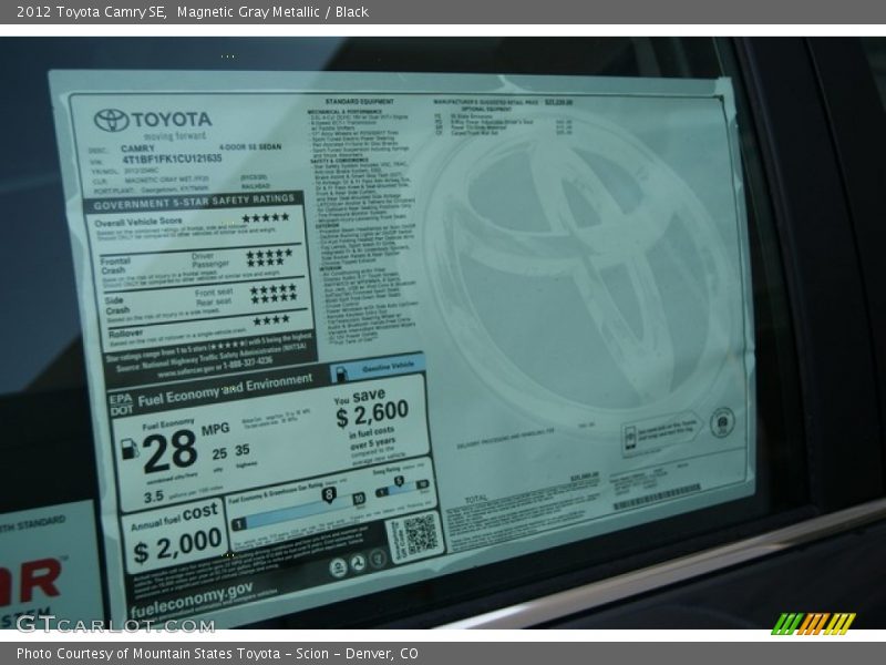 Magnetic Gray Metallic / Black 2012 Toyota Camry SE