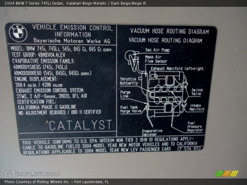 Info Tag of 2004 7 Series 745Li Sedan