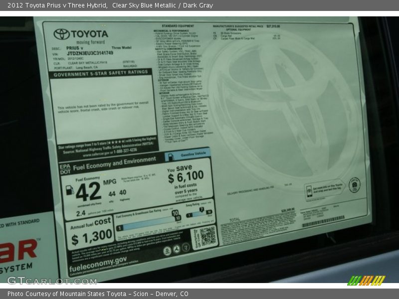  2012 Prius v Three Hybrid Window Sticker