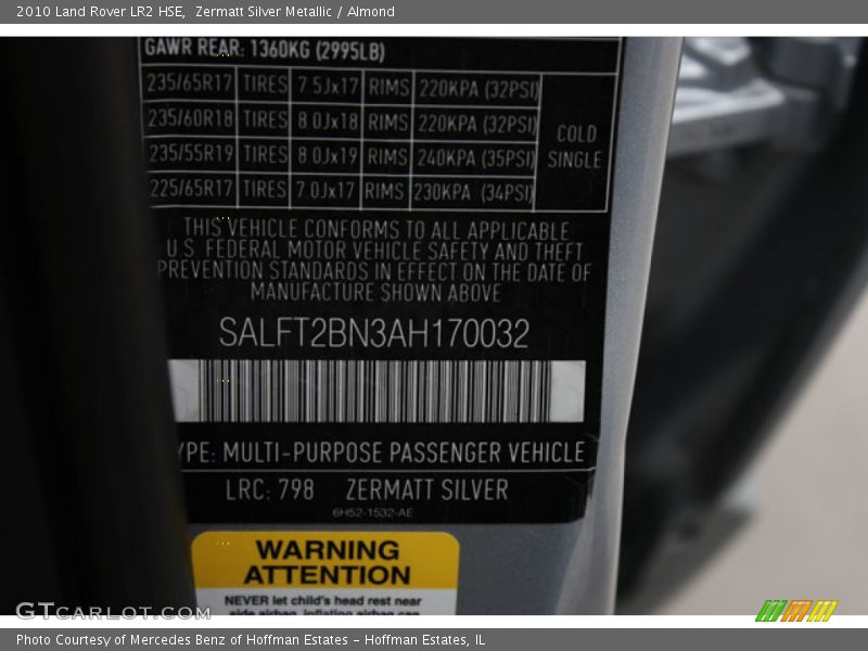 2010 LR2 HSE Zermatt Silver Metallic Color Code 798