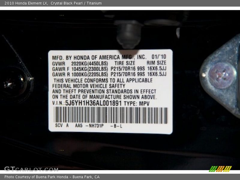 Crystal Black Pearl / Titanium 2010 Honda Element LX