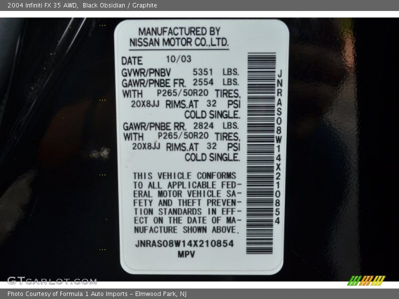 Black Obsidian / Graphite 2004 Infiniti FX 35 AWD