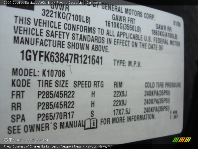 Black Raven / Cocoa/Light Cashmere 2007 Cadillac Escalade AWD