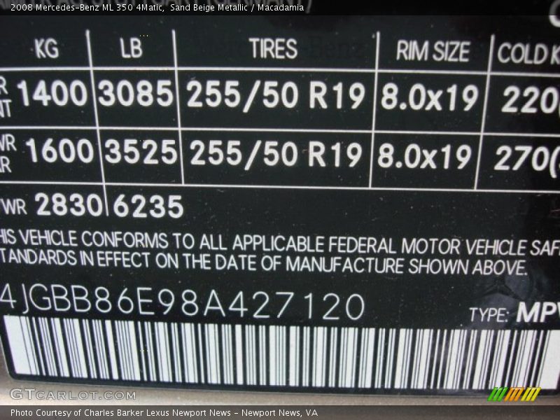 Sand Beige Metallic / Macadamia 2008 Mercedes-Benz ML 350 4Matic