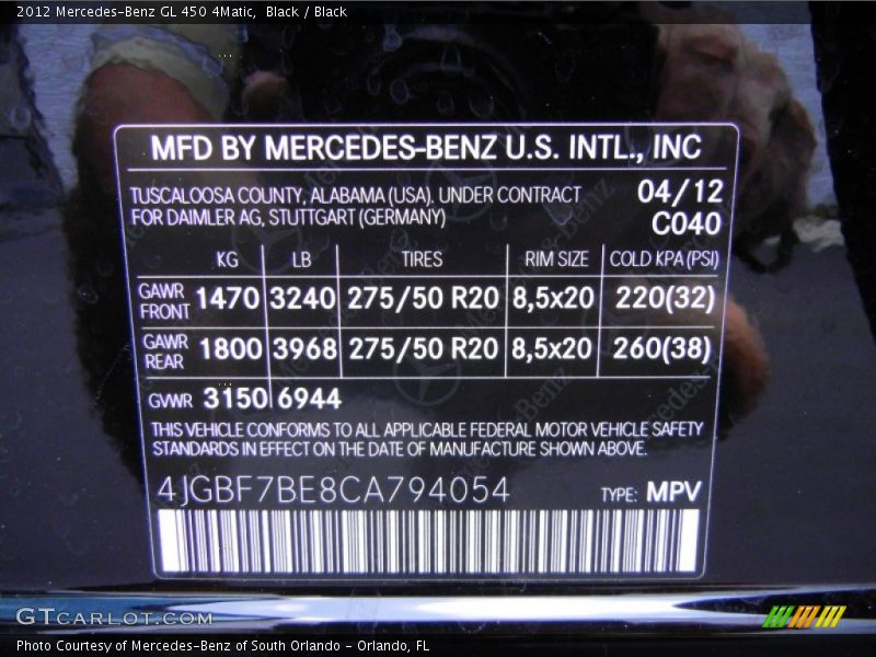 Black / Black 2012 Mercedes-Benz GL 450 4Matic