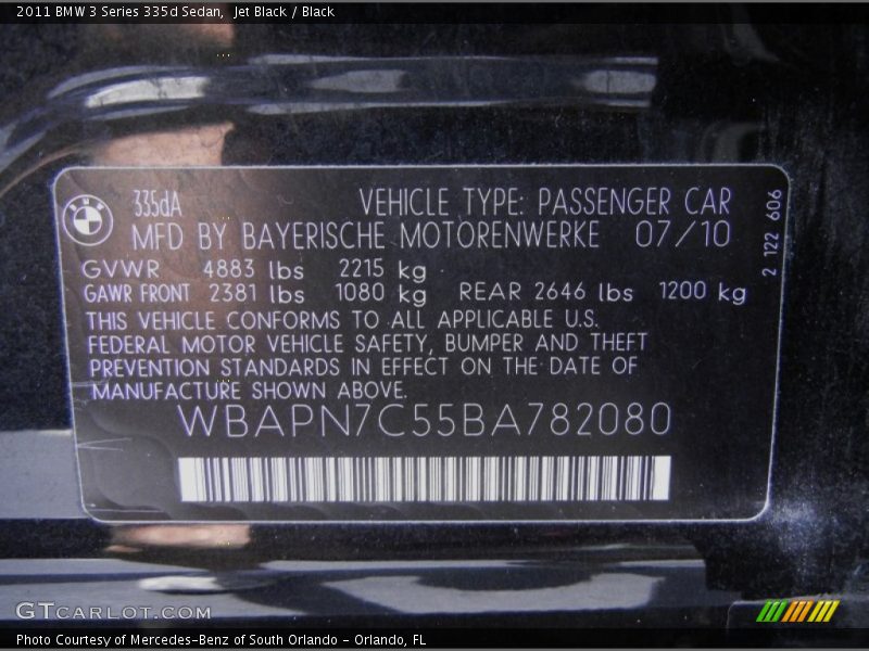 Jet Black / Black 2011 BMW 3 Series 335d Sedan