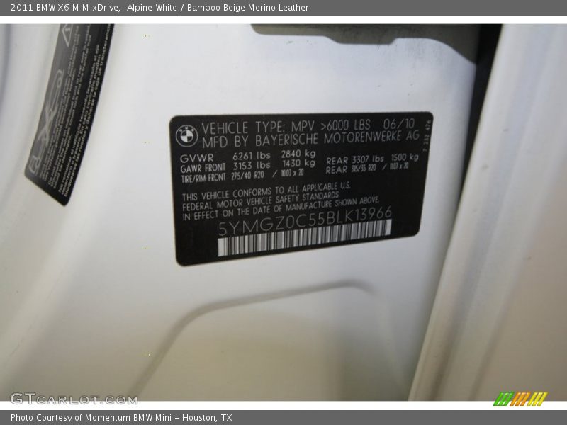 Alpine White / Bamboo Beige Merino Leather 2011 BMW X6 M M xDrive