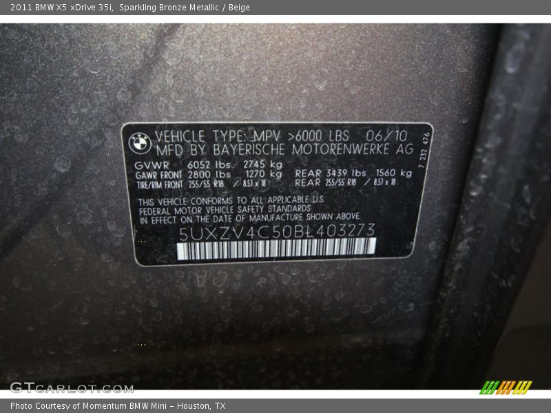 Sparkling Bronze Metallic / Beige 2011 BMW X5 xDrive 35i