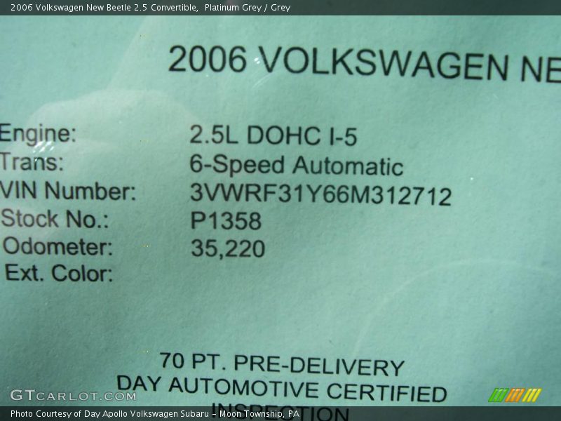 Platinum Grey / Grey 2006 Volkswagen New Beetle 2.5 Convertible