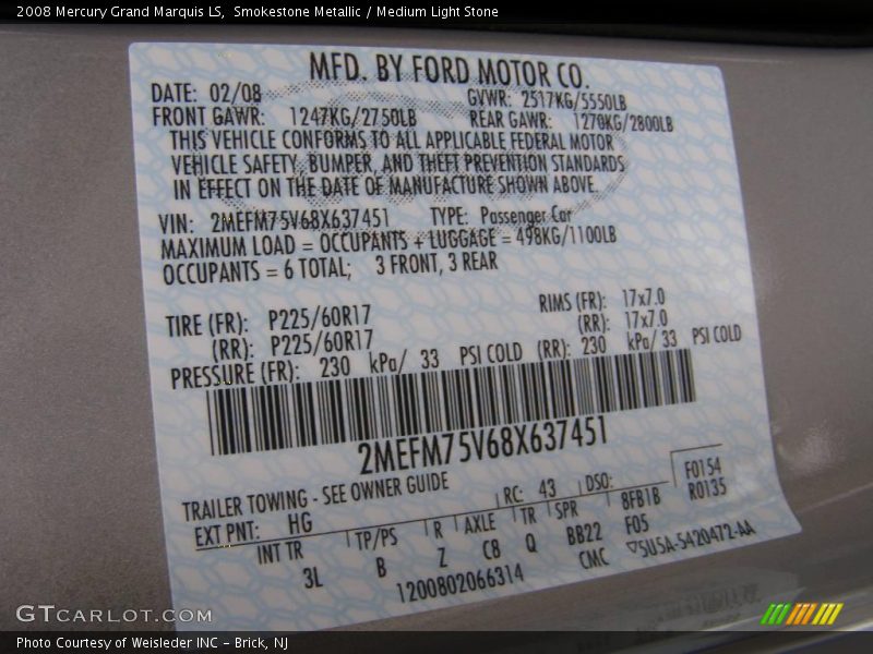 Smokestone Metallic / Medium Light Stone 2008 Mercury Grand Marquis LS