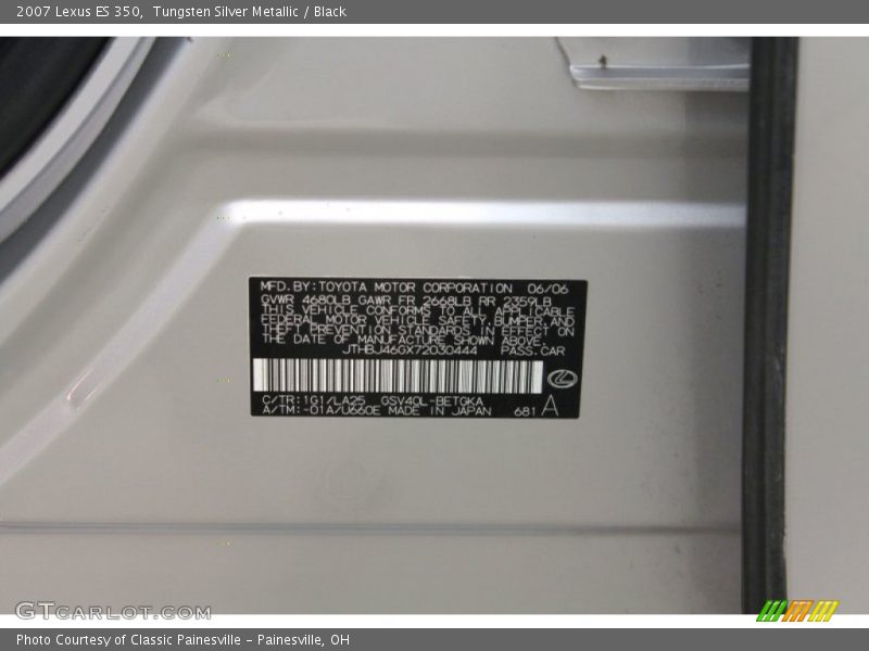 Tungsten Silver Metallic / Black 2007 Lexus ES 350