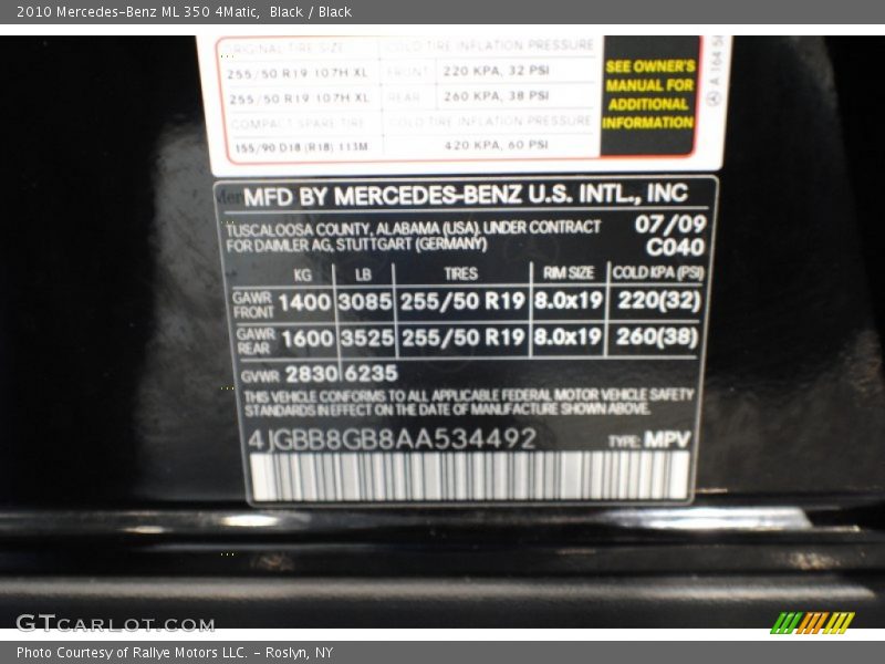 Black / Black 2010 Mercedes-Benz ML 350 4Matic