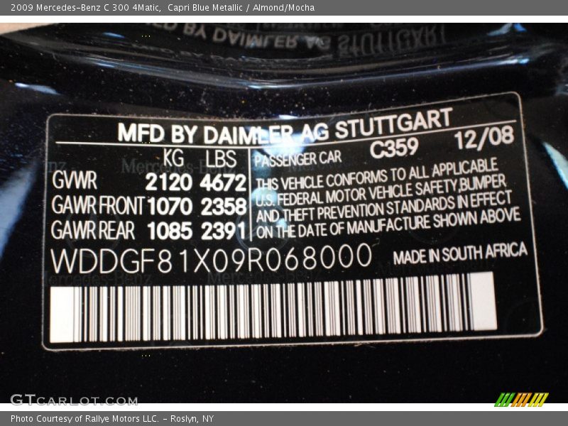 Capri Blue Metallic / Almond/Mocha 2009 Mercedes-Benz C 300 4Matic