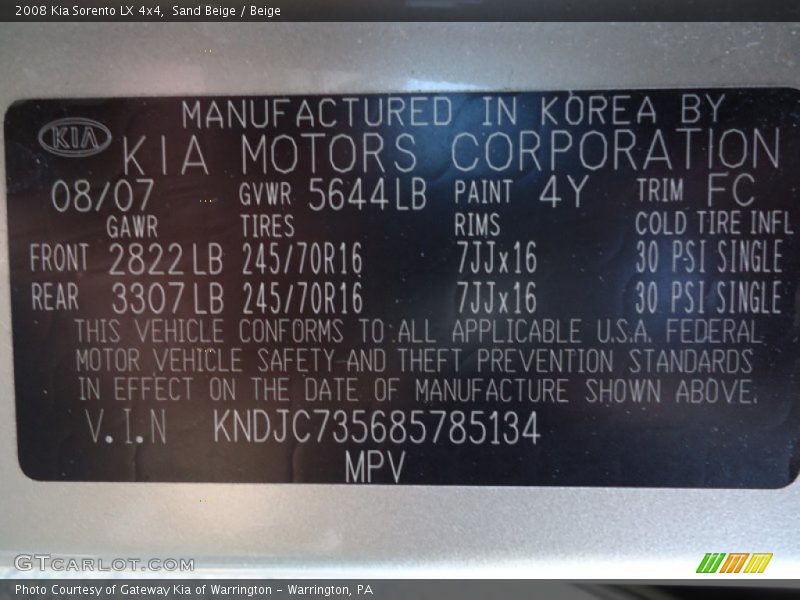 Sand Beige / Beige 2008 Kia Sorento LX 4x4