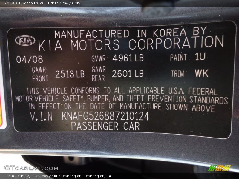 Urban Gray / Gray 2008 Kia Rondo EX V6
