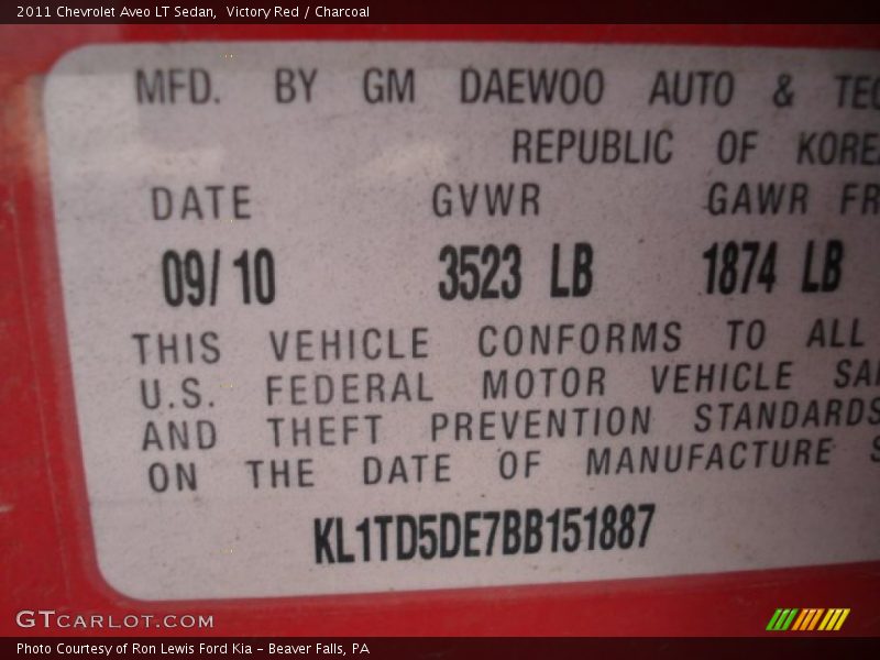 Victory Red / Charcoal 2011 Chevrolet Aveo LT Sedan