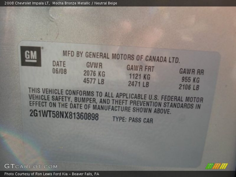 Mocha Bronze Metallic / Neutral Beige 2008 Chevrolet Impala LT