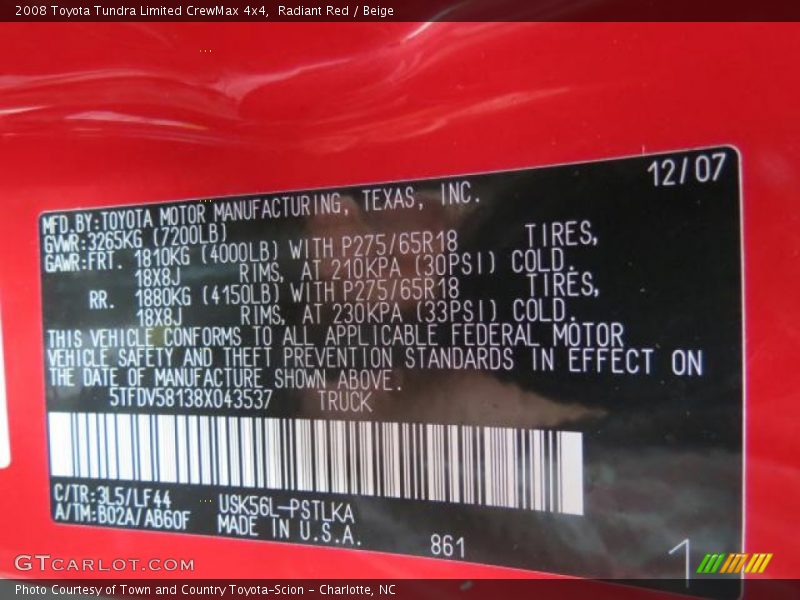 Radiant Red / Beige 2008 Toyota Tundra Limited CrewMax 4x4