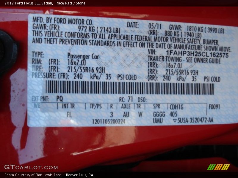 Race Red / Stone 2012 Ford Focus SEL Sedan