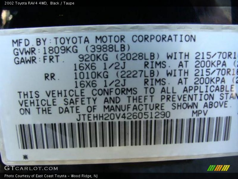 Black / Taupe 2002 Toyota RAV4 4WD