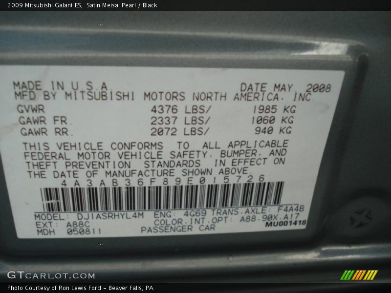 Satin Meisai Pearl / Black 2009 Mitsubishi Galant ES