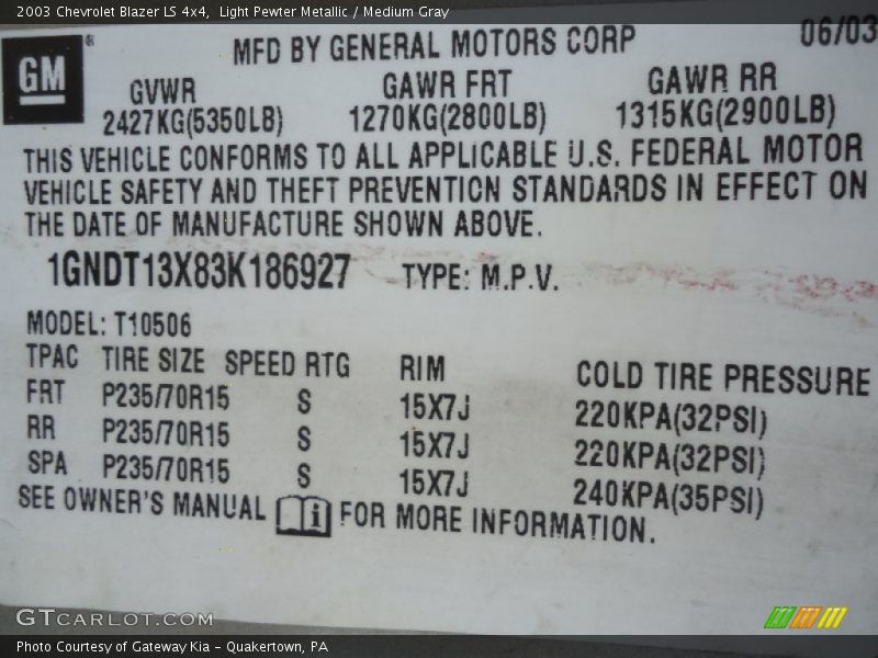 Light Pewter Metallic / Medium Gray 2003 Chevrolet Blazer LS 4x4