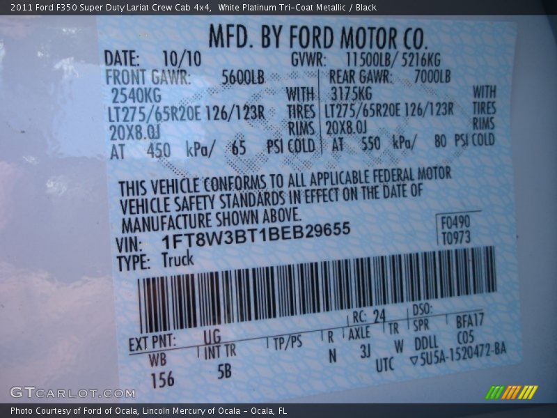 White Platinum Tri-Coat Metallic / Black 2011 Ford F350 Super Duty Lariat Crew Cab 4x4