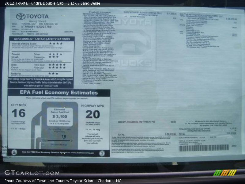  2012 Tundra Double Cab Window Sticker