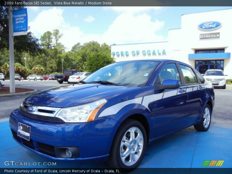 Vista Blue Metallic / Medium Stone 2009 Ford Focus SES Sedan
