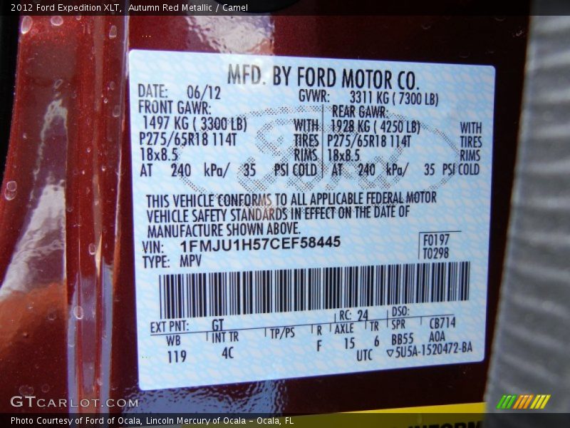 Autumn Red Metallic / Camel 2012 Ford Expedition XLT
