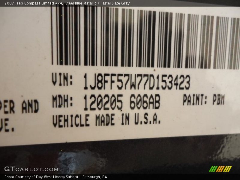 Steel Blue Metallic / Pastel Slate Gray 2007 Jeep Compass Limited 4x4