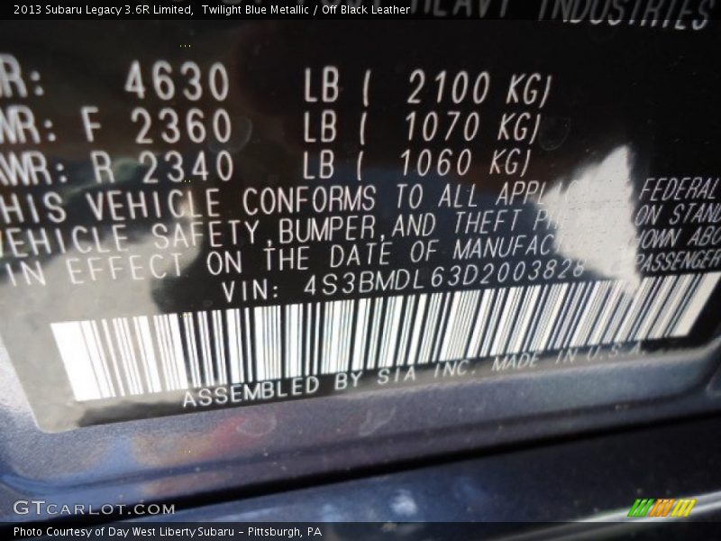 Twilight Blue Metallic / Off Black Leather 2013 Subaru Legacy 3.6R Limited