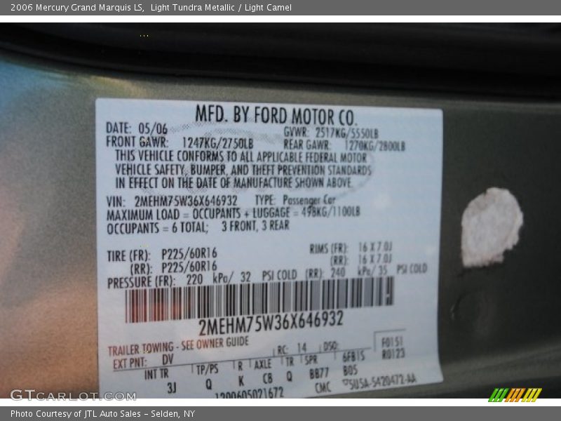 2006 Grand Marquis LS Light Tundra Metallic Color Code DV