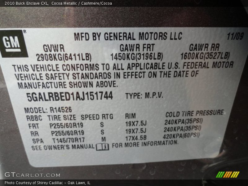 Cocoa Metallic / Cashmere/Cocoa 2010 Buick Enclave CXL