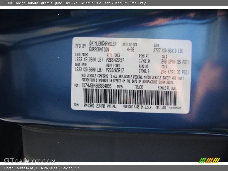 Atlantic Blue Pearl / Medium Slate Gray 2006 Dodge Dakota Laramie Quad Cab 4x4