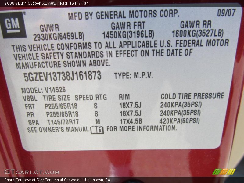 Red Jewel / Tan 2008 Saturn Outlook XE AWD