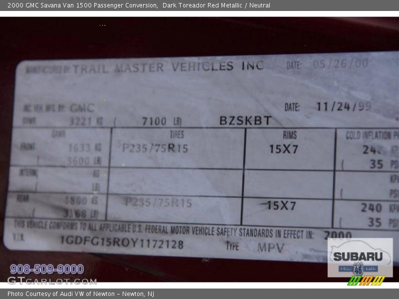 Dark Toreador Red Metallic / Neutral 2000 GMC Savana Van 1500 Passenger Conversion