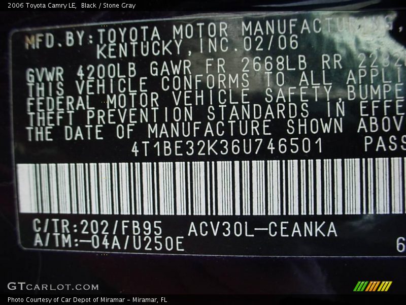 Black / Stone Gray 2006 Toyota Camry LE
