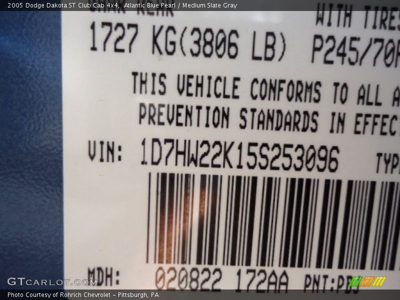 Atlantic Blue Pearl / Medium Slate Gray 2005 Dodge Dakota ST Club Cab 4x4