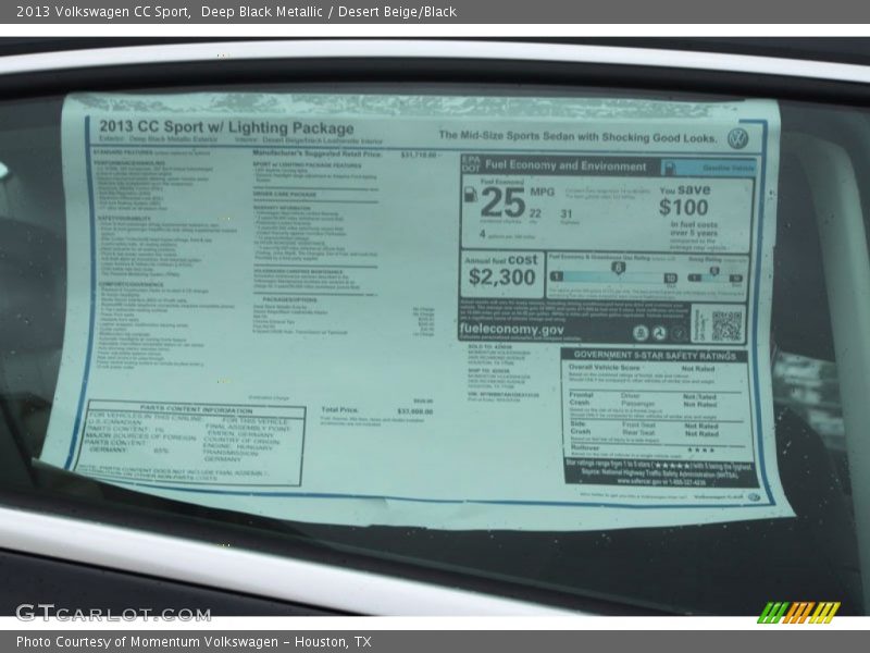  2013 CC Sport Window Sticker