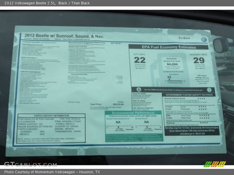 Black / Titan Black 2012 Volkswagen Beetle 2.5L