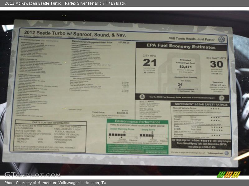  2012 Beetle Turbo Window Sticker