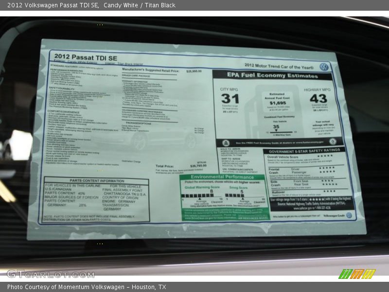 Candy White / Titan Black 2012 Volkswagen Passat TDI SE