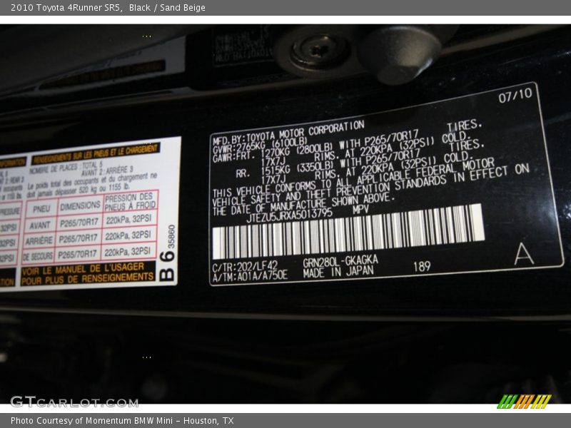 Black / Sand Beige 2010 Toyota 4Runner SR5
