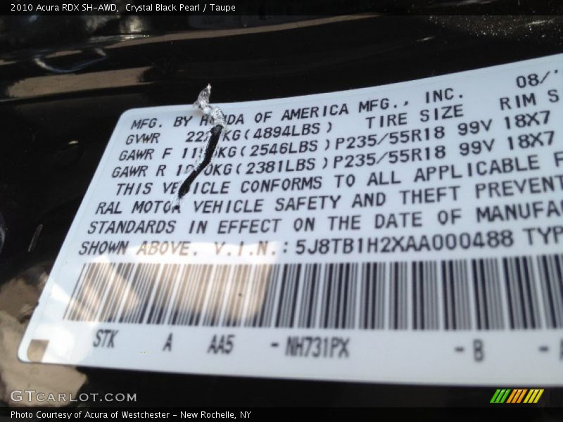 Crystal Black Pearl / Taupe 2010 Acura RDX SH-AWD
