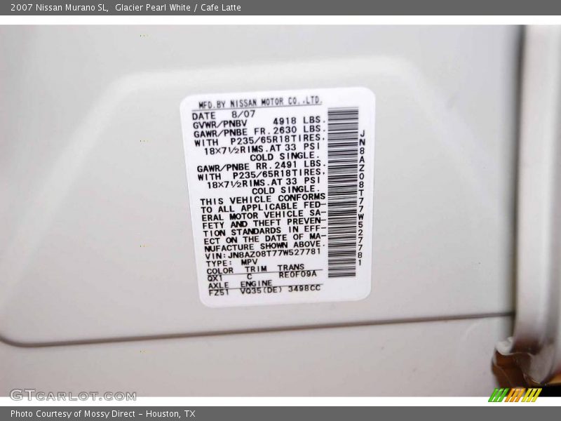 Glacier Pearl White / Cafe Latte 2007 Nissan Murano SL