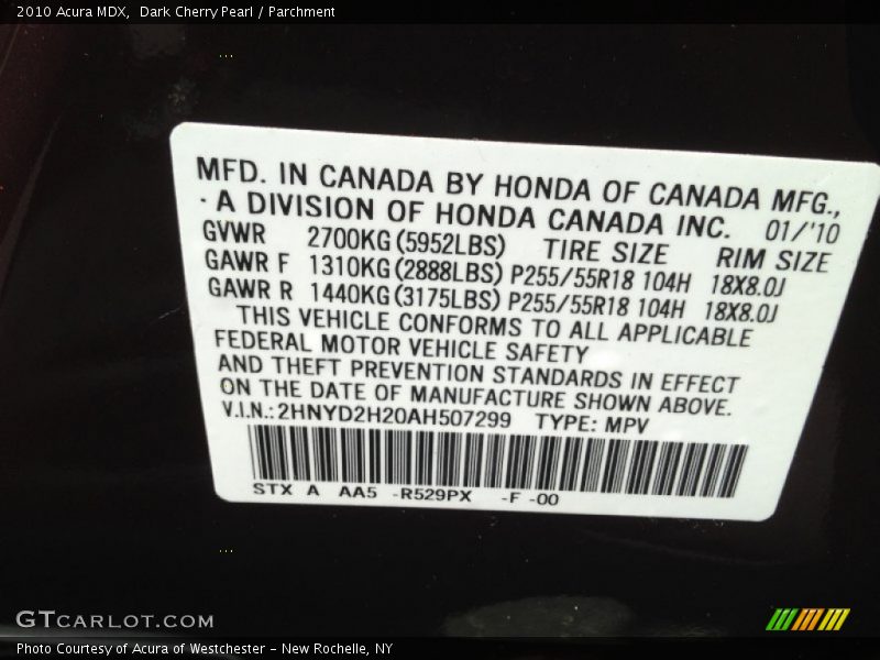Dark Cherry Pearl / Parchment 2010 Acura MDX