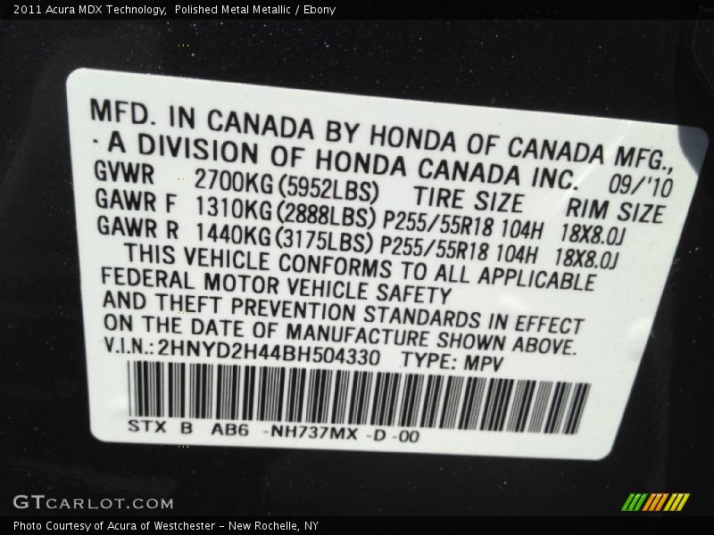 Polished Metal Metallic / Ebony 2011 Acura MDX Technology