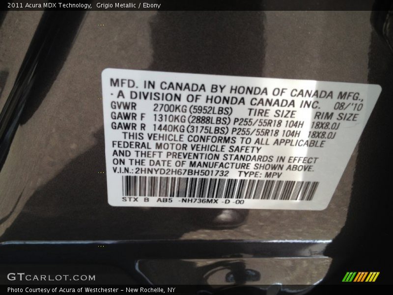 Grigio Metallic / Ebony 2011 Acura MDX Technology
