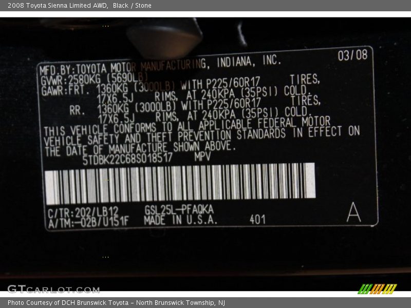 Black / Stone 2008 Toyota Sienna Limited AWD